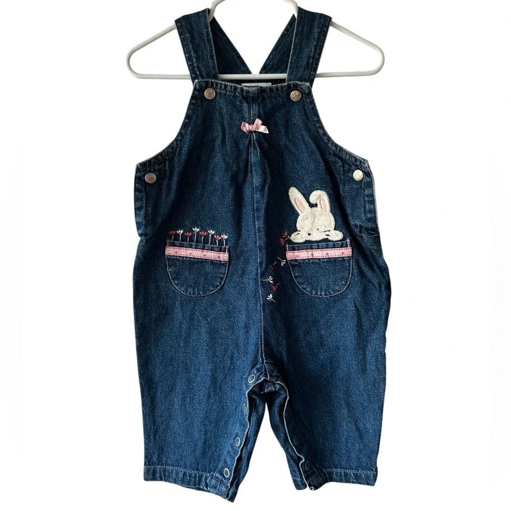 Vintage Carters Kids Bunny Denim Overalls 6-9m